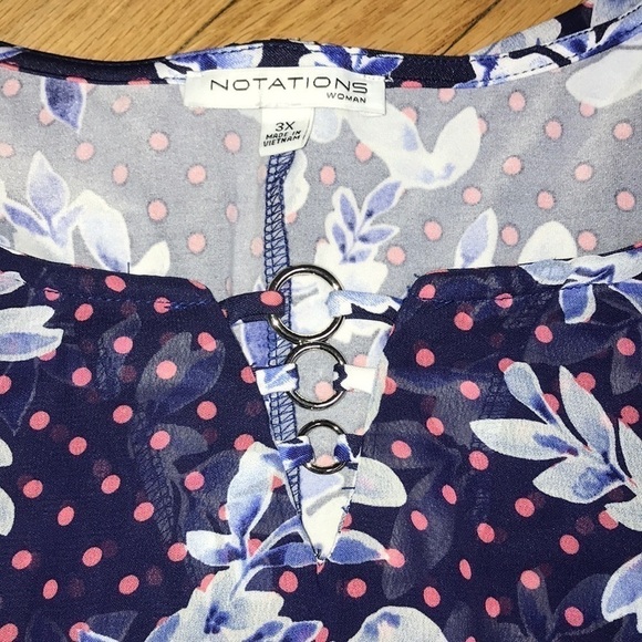 Notations Plus Size 3X Floral Polka Dot Chiffon Top Short Sleeve Blouse - Picture 2 of 2